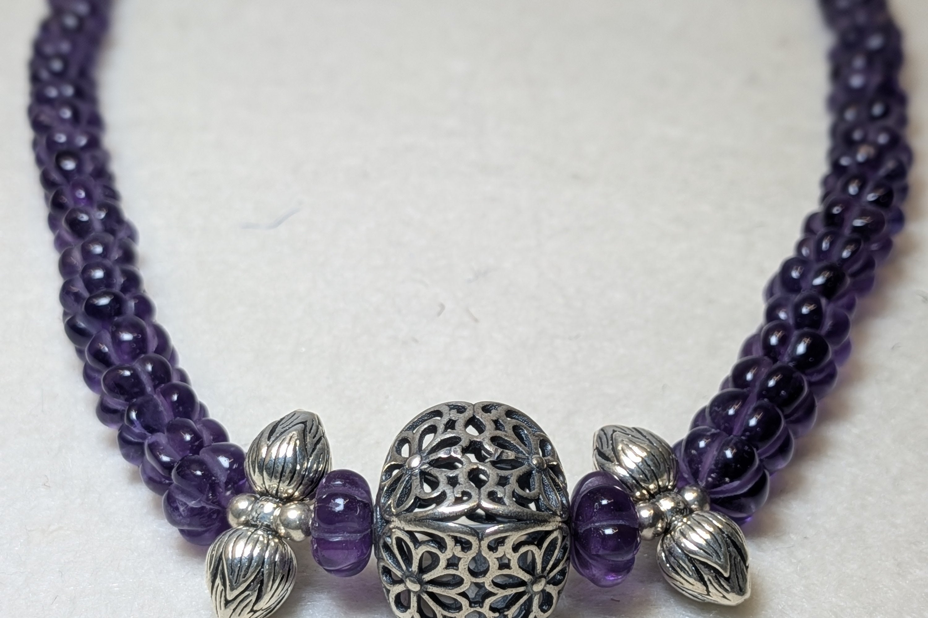 Original AAA quality Amethyst Pumpkin Beads Necklace | 925 Silver | Artificcers