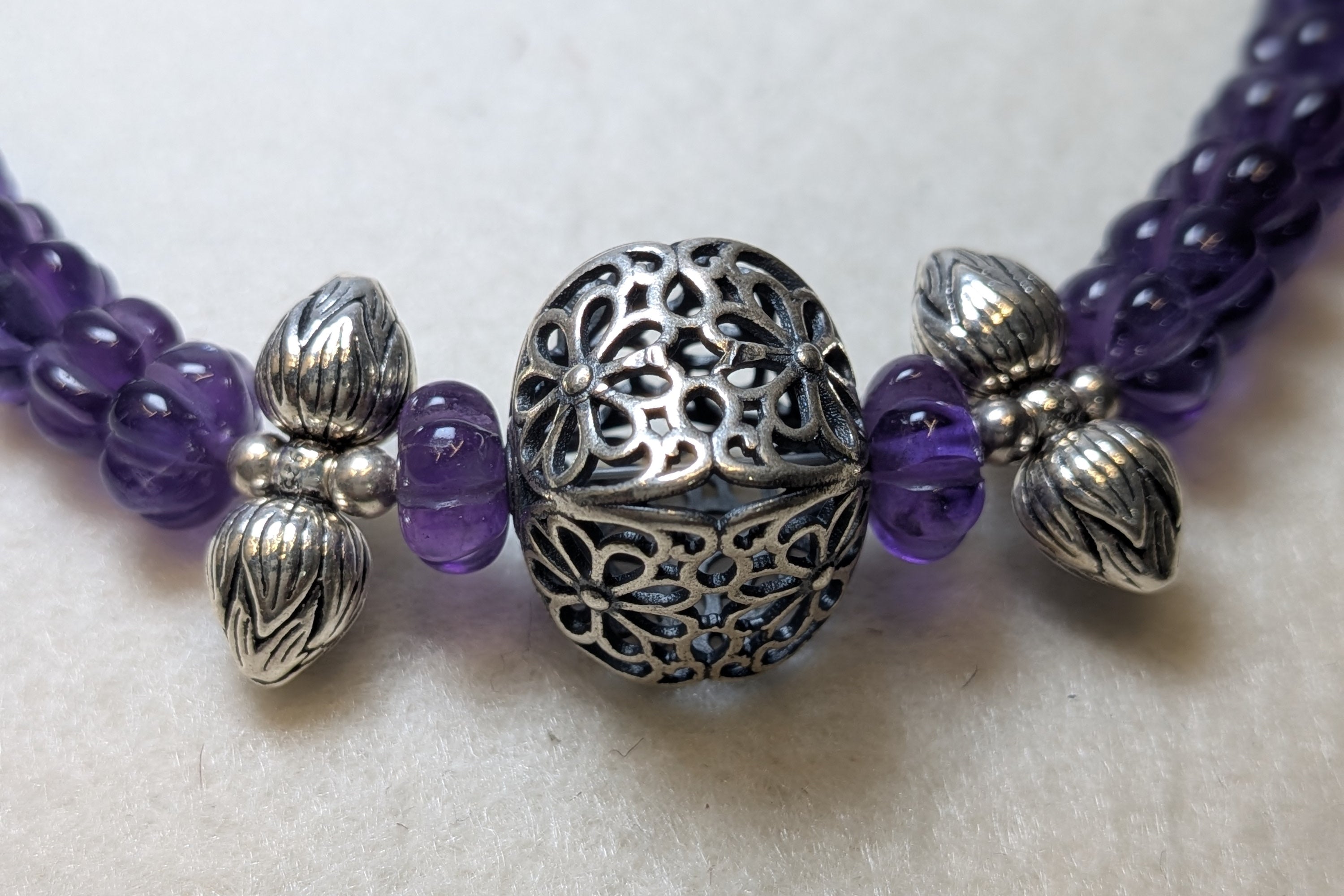 Original AAA quality Amethyst Pumpkin Beads Necklace | 925 Silver | Artificcers