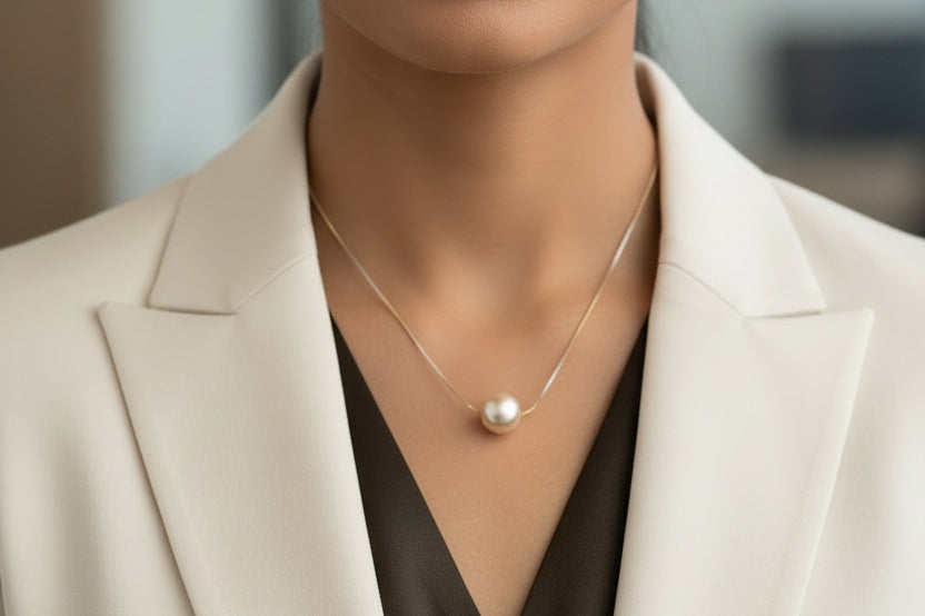 Padma - Golden South Sea Pearl Necklace with Sterling Silver Chain