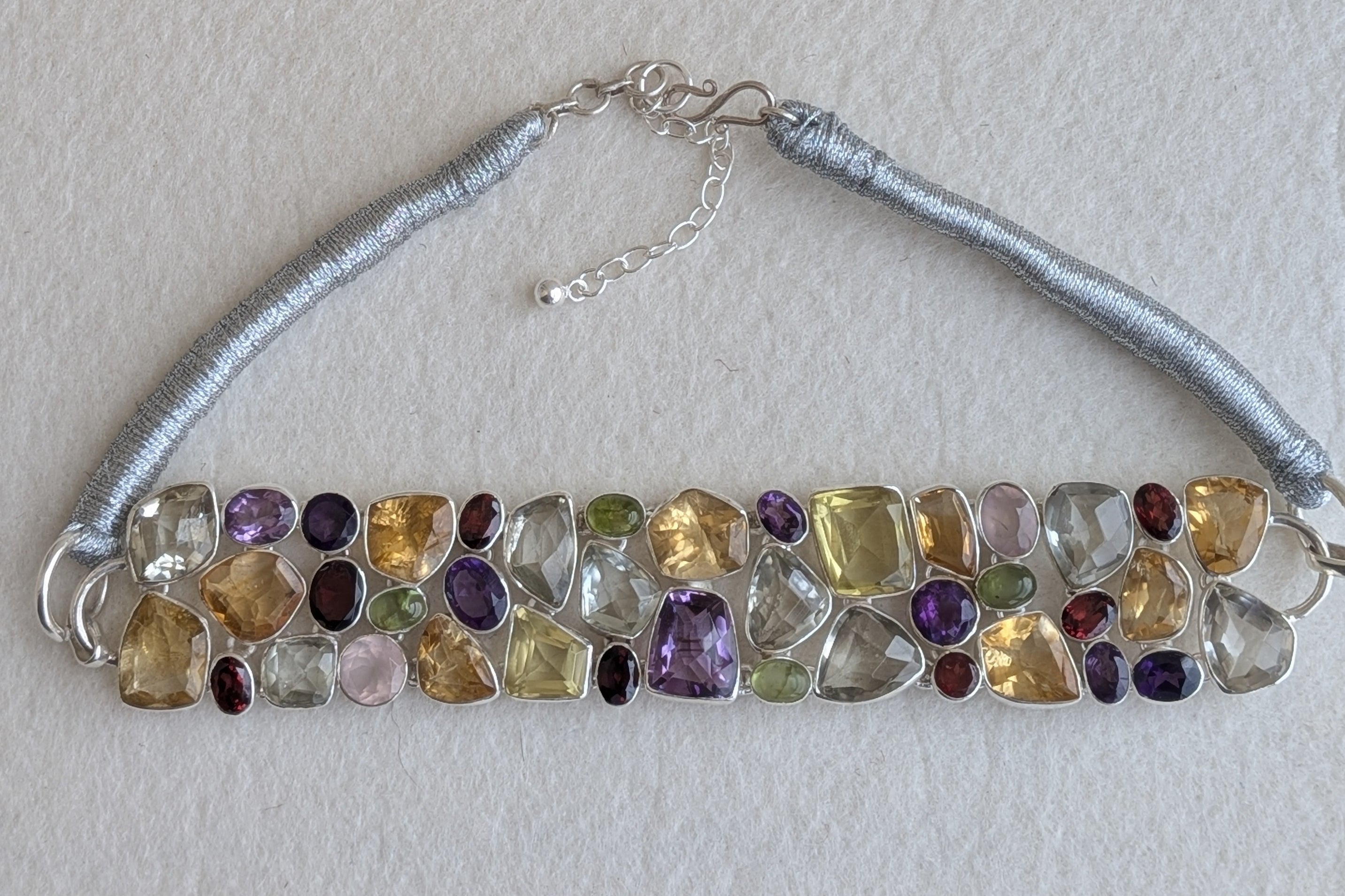 Navaratna - Statement choker Statement 925 Silver necklace studded with multi semi-precious stones