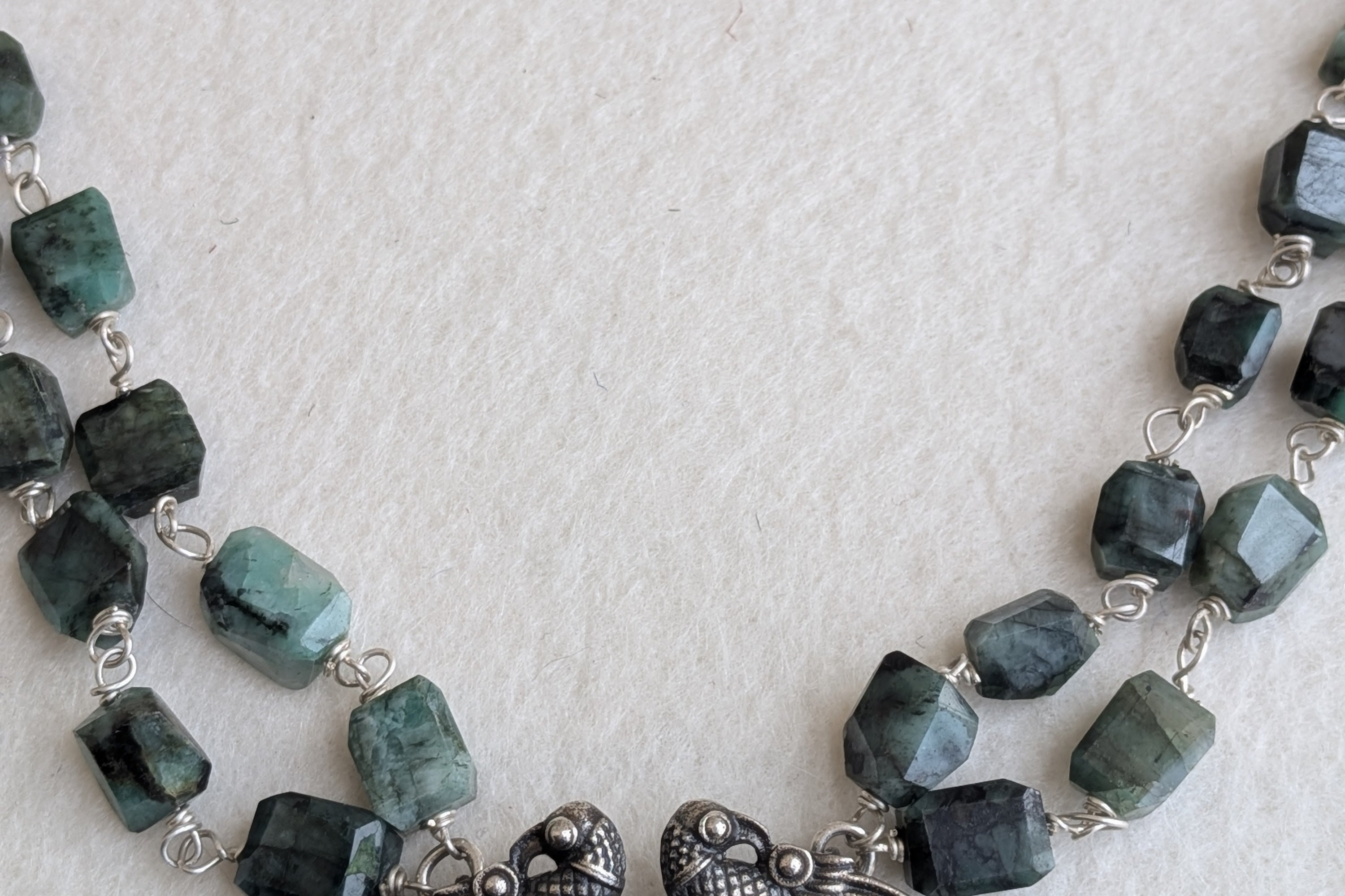 Panna - Hairloom Emerald & Labradorite Necklace with Intricate Jadau Work - 925 Silver