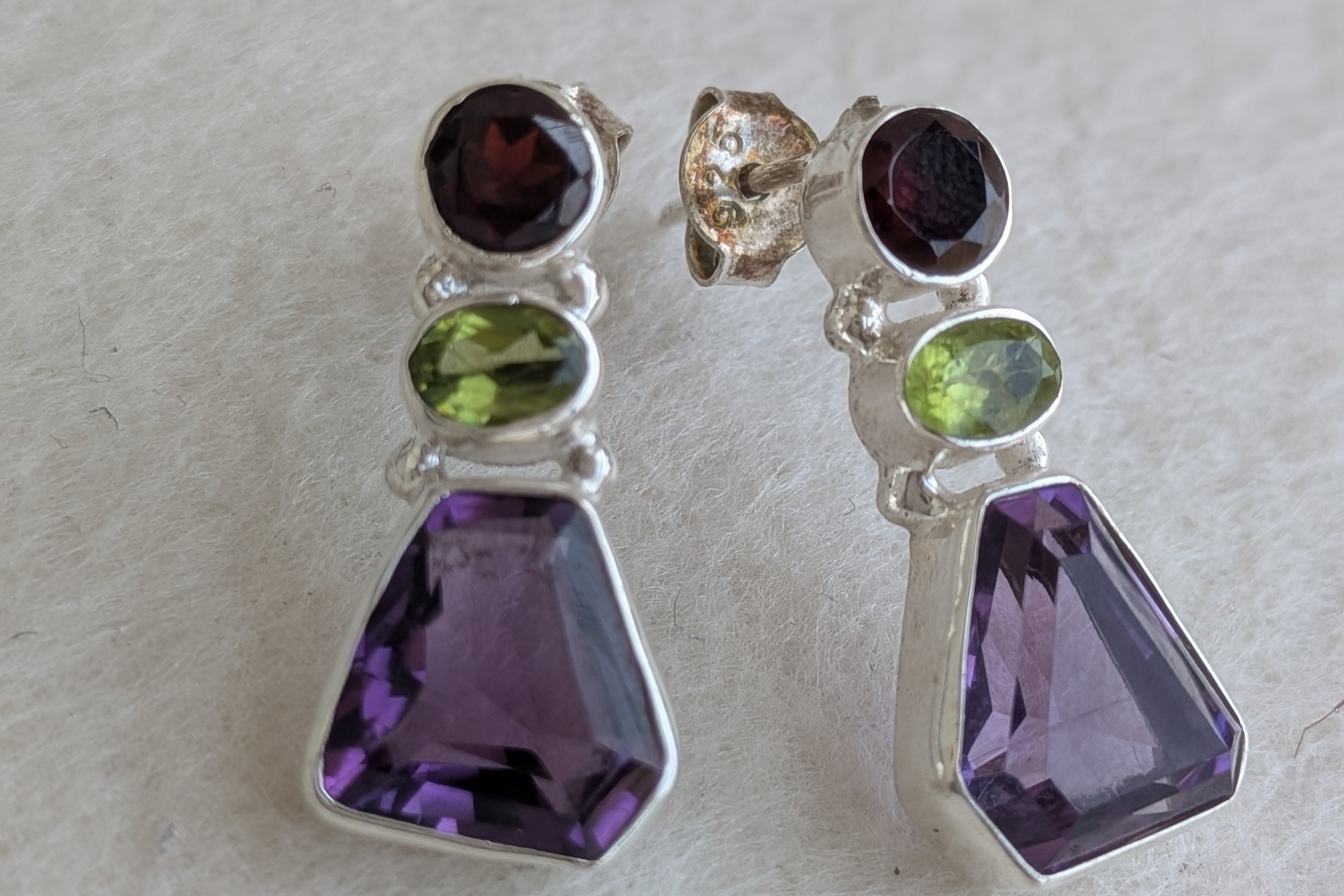 Noori - Statement 925 Silver Earrings studded with multi semi-precious stones