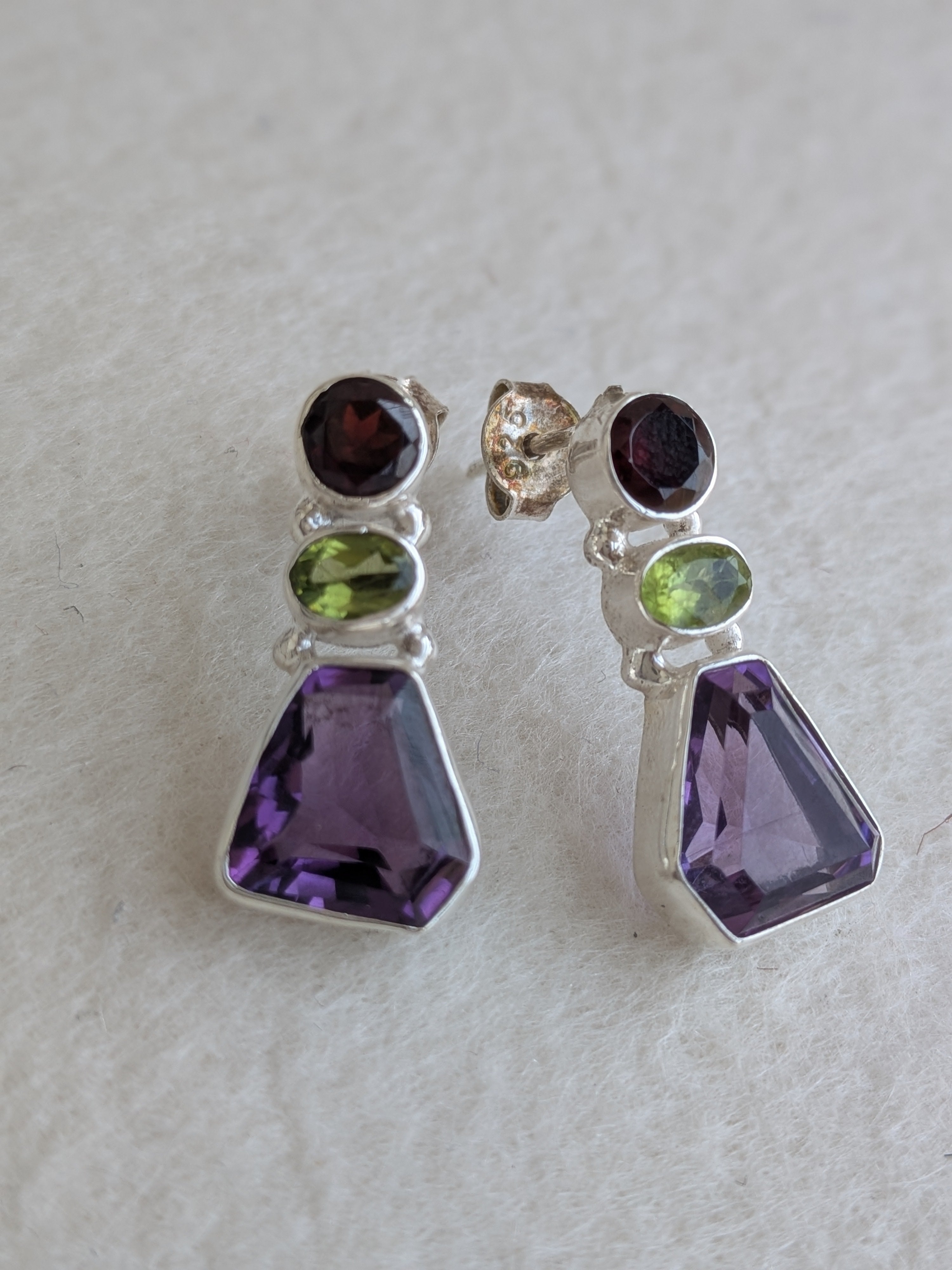 Noori - Statement 925 Silver Earrings studded with multi semi-precious stones