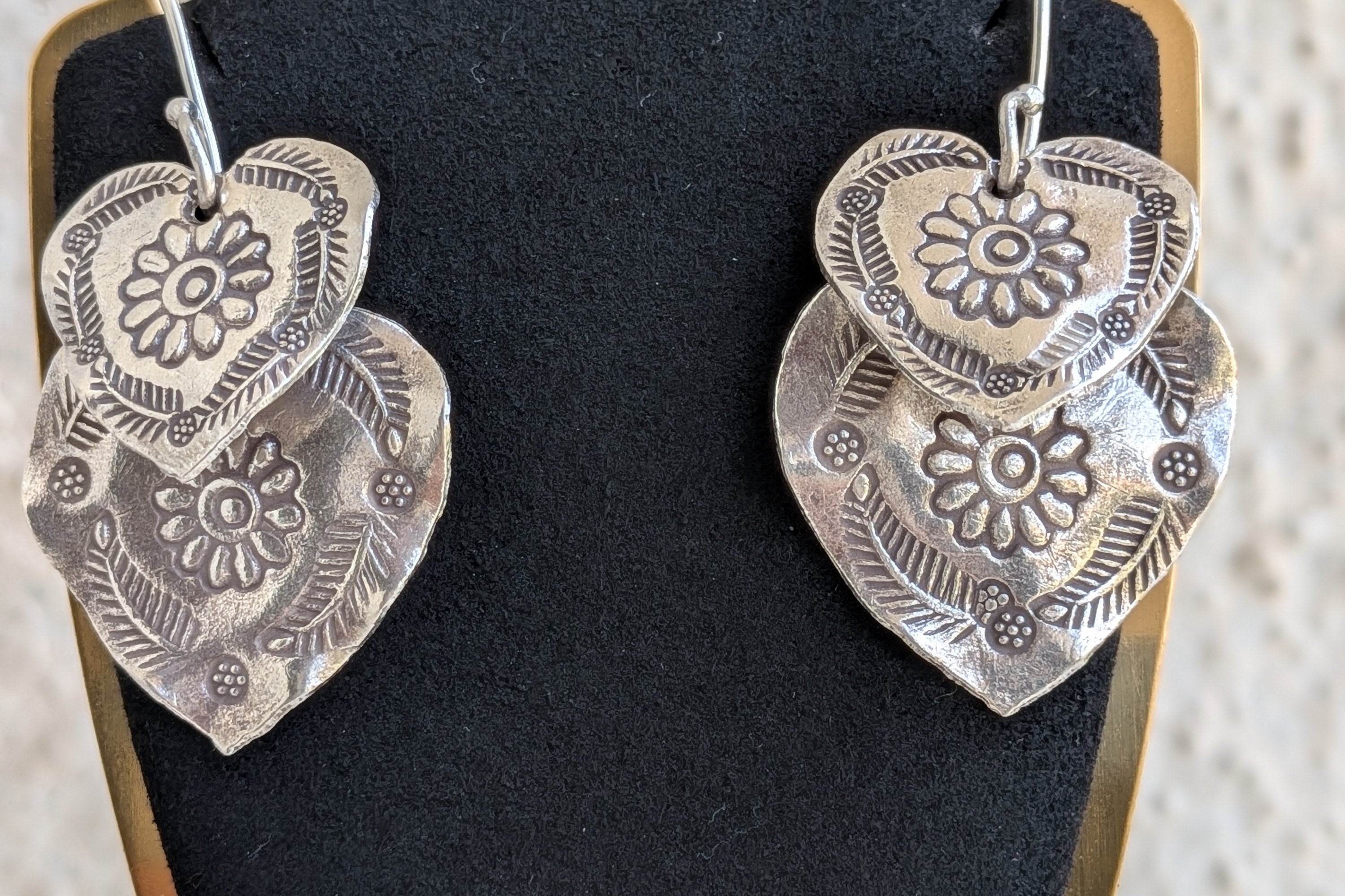 Handcrafted double leaf dangle earrings in authentic 925 silver with light oxidized finish. Perfect for traditional and fusion looks