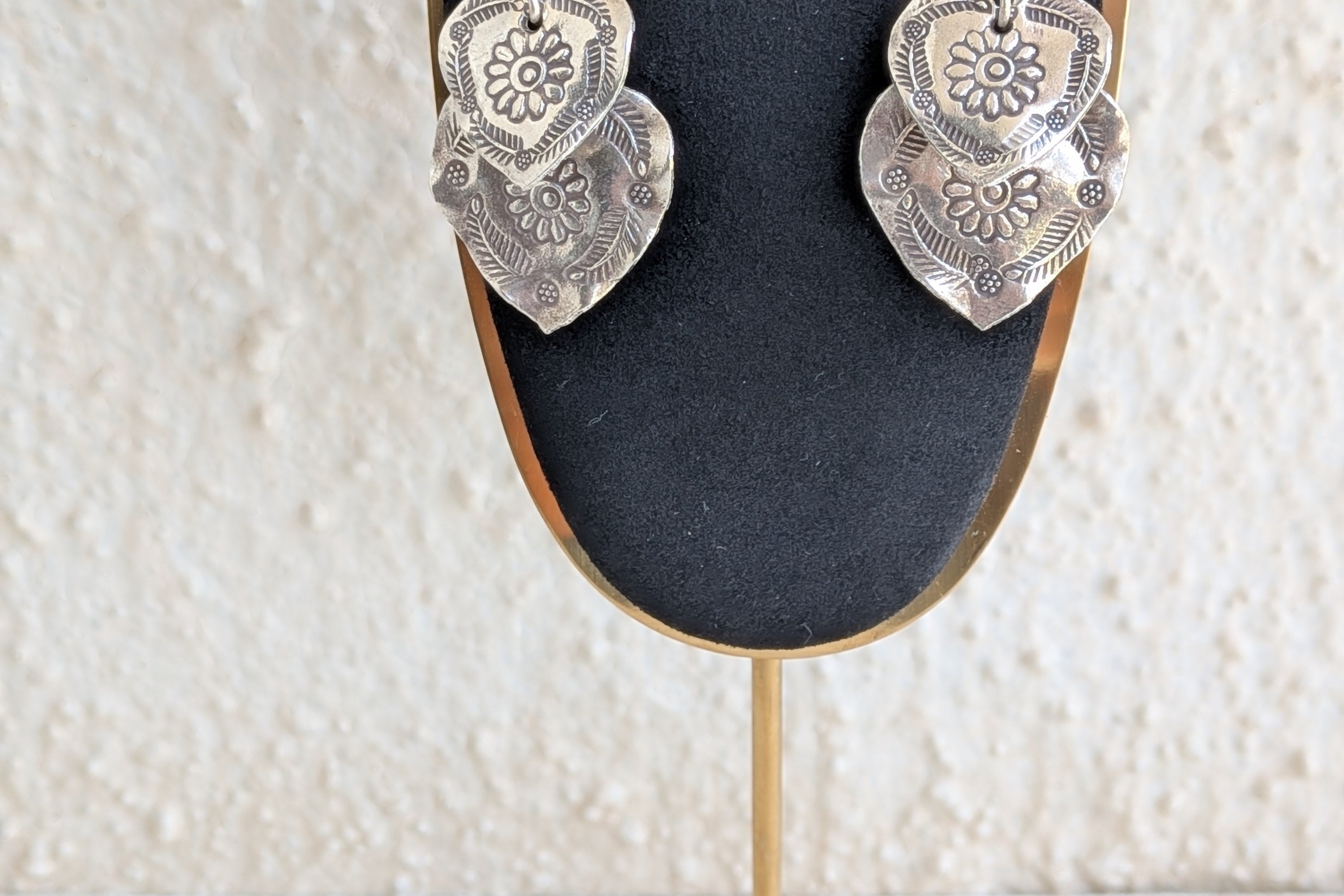 Handcrafted double leaf dangle earrings in authentic 925 silver with light oxidized finish. Perfect for traditional and fusion looks