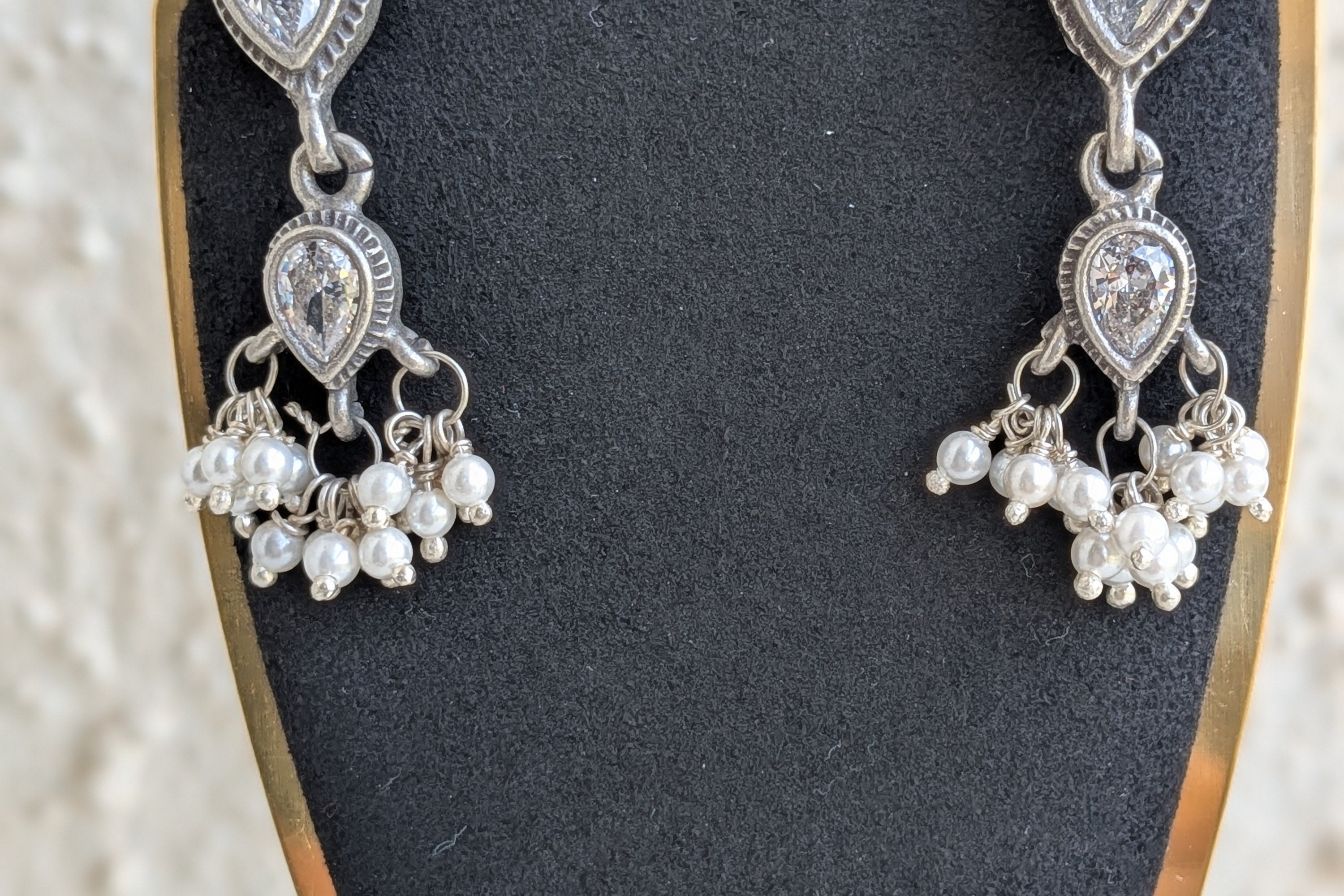 Handcrafted in 925 Silver | White Zircon and Freshwater Pearls Earrings