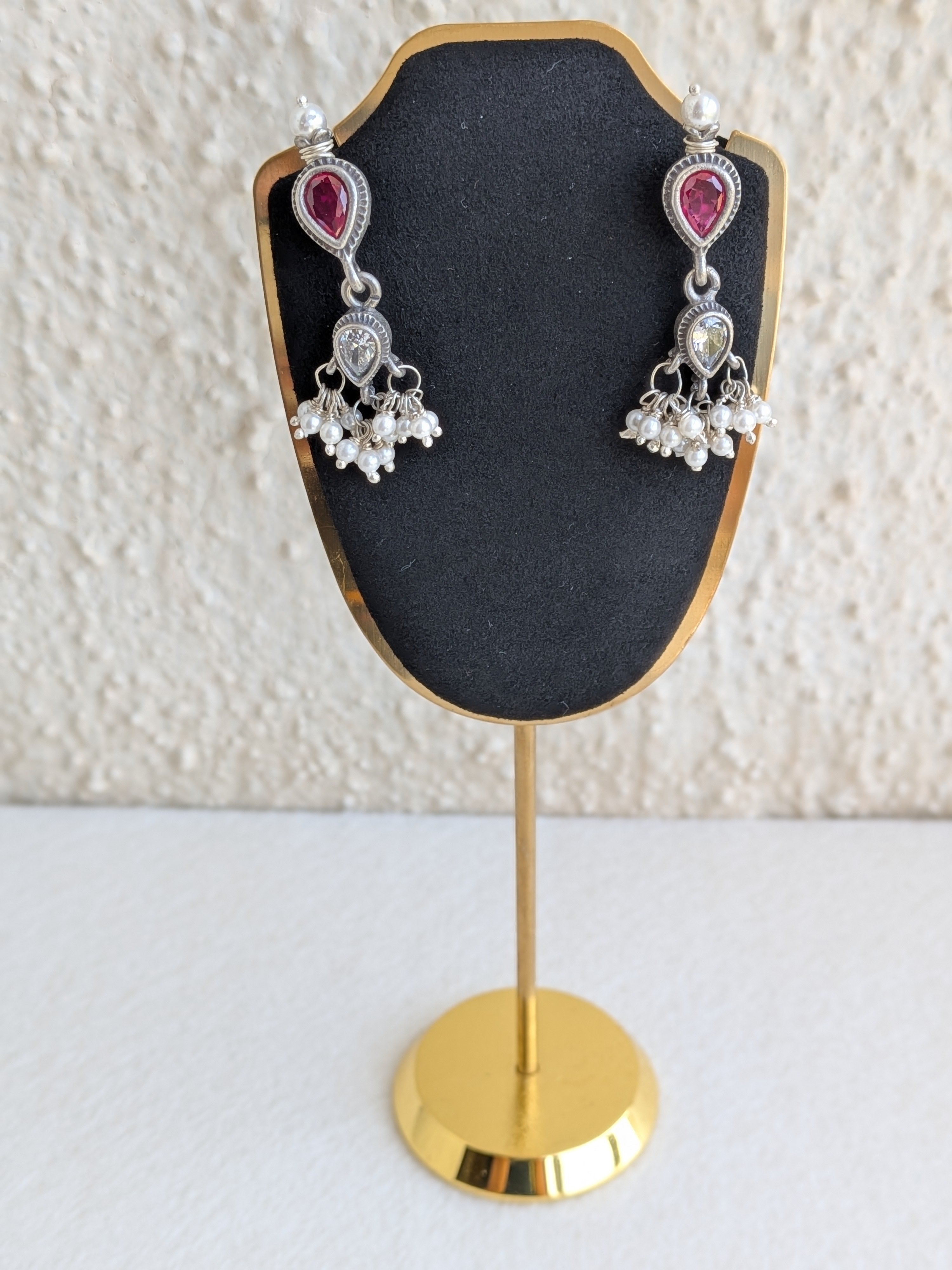 Handcrafted in 925 Silver | Pink Zircon & Freshwater Pearls Earrings