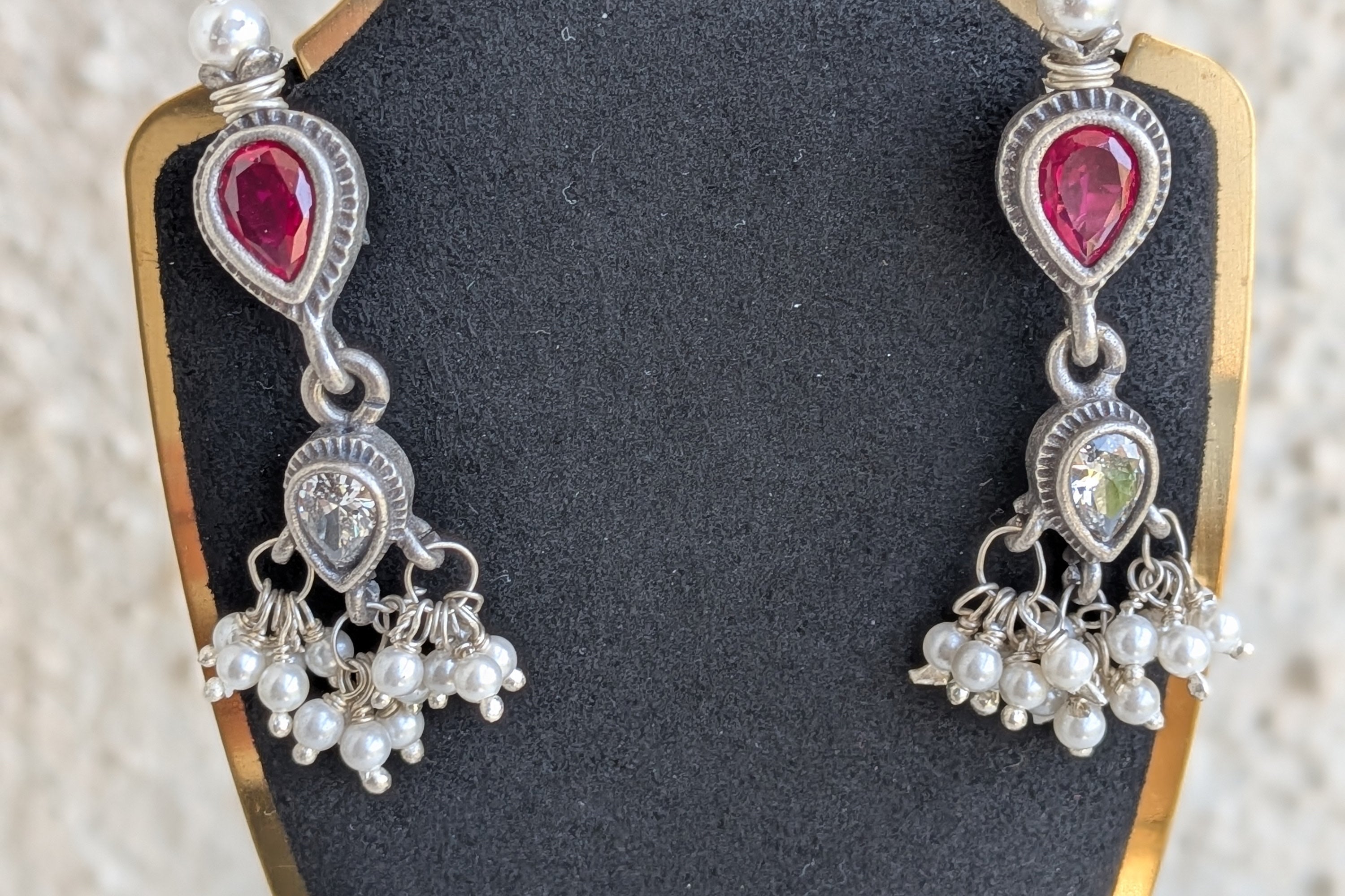 Handcrafted in 925 Silver | Pink Zircon & Freshwater Pearls Earrings