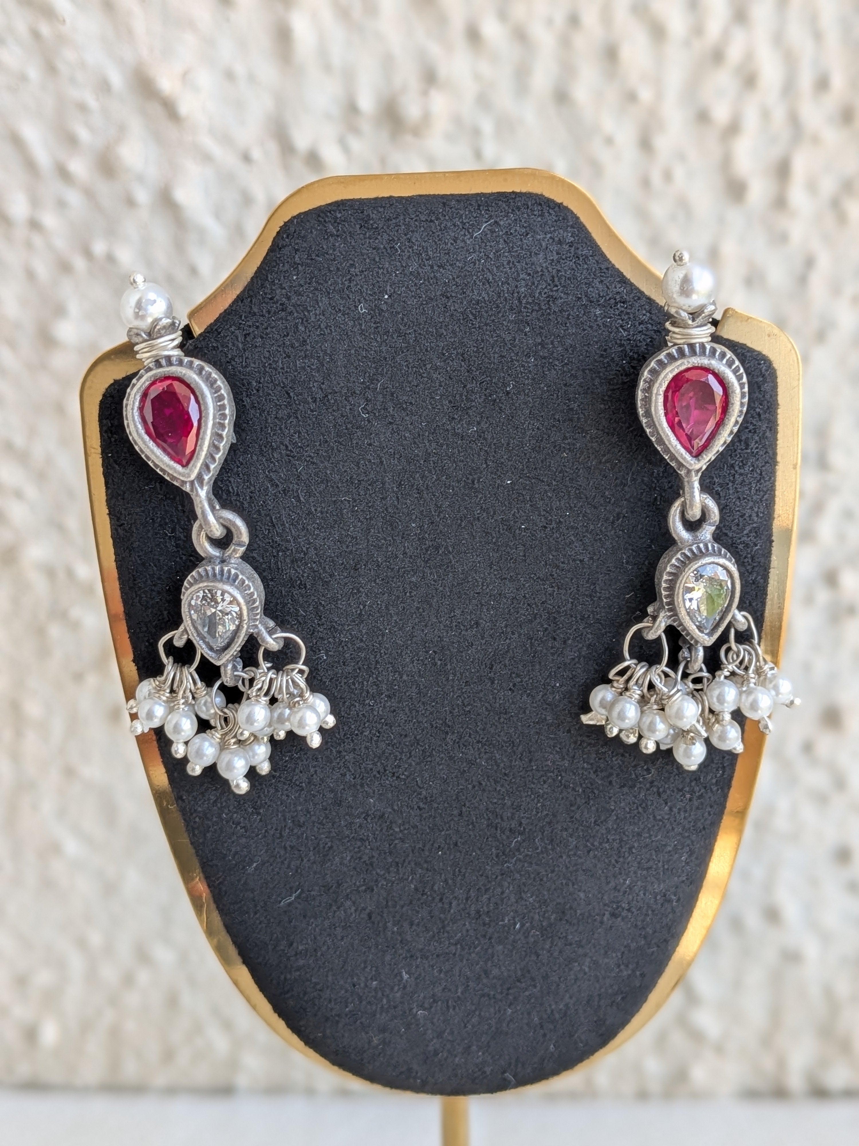 Handcrafted in 925 Silver | Pink Zircon & Freshwater Pearls Earrings