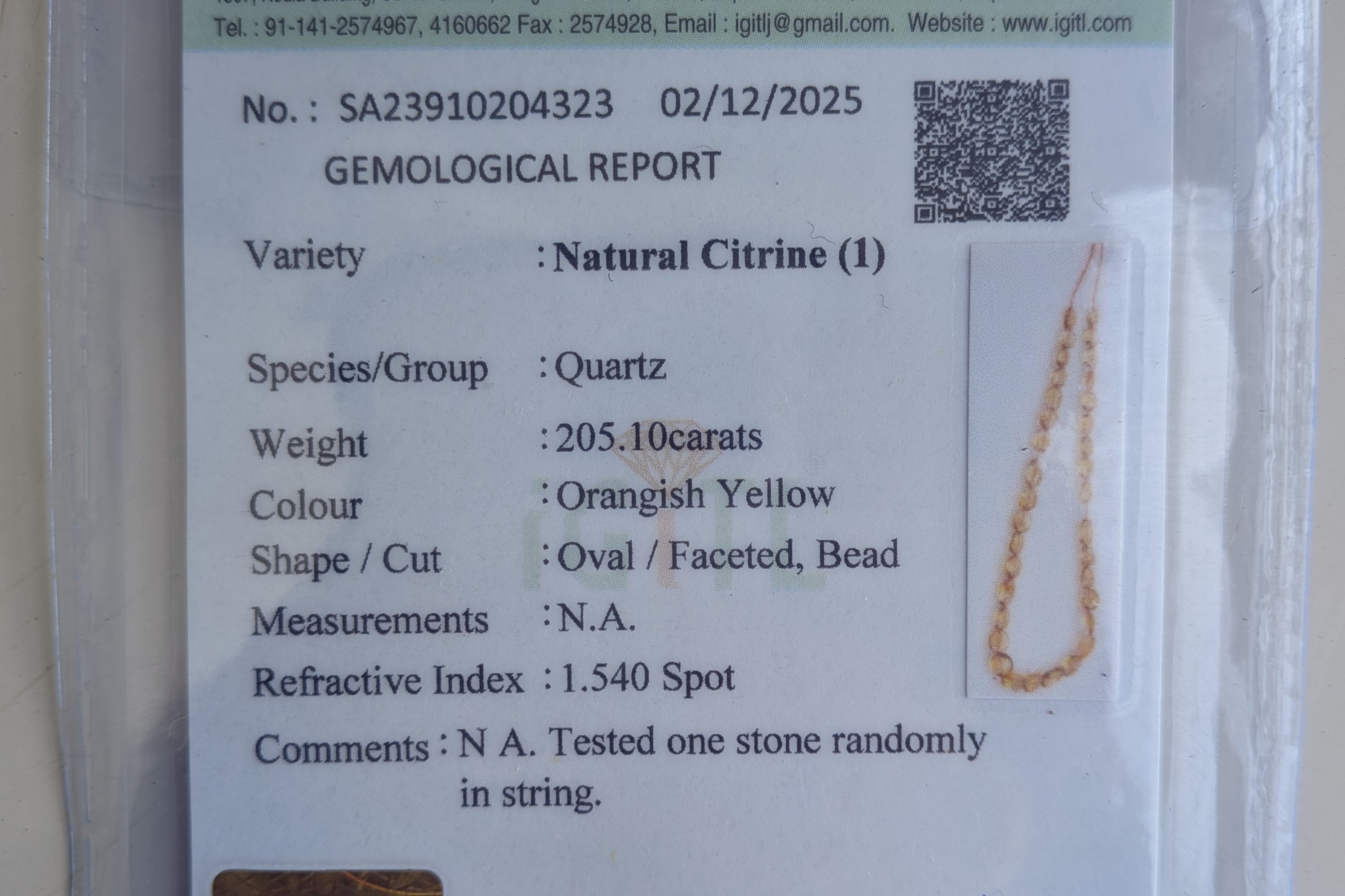 AAA+ citrene stones certificates from Artificcers
