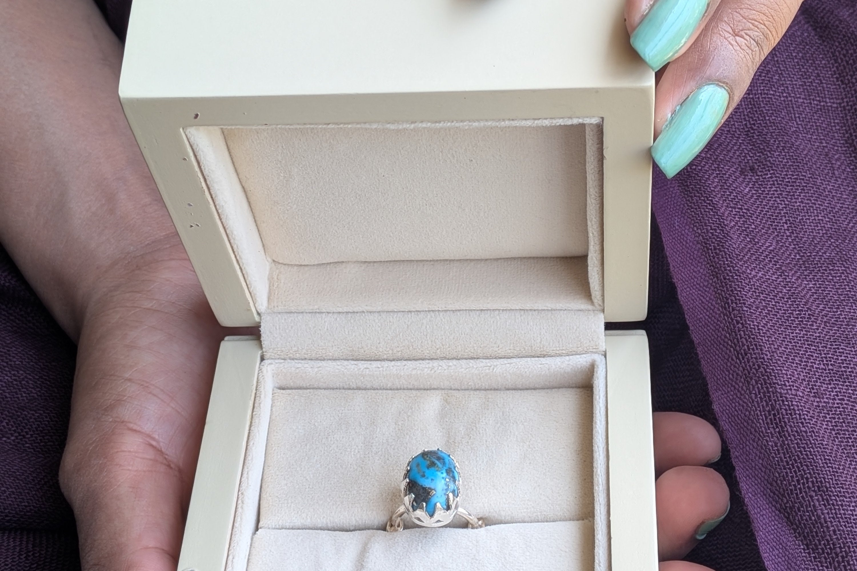 Neela- 925 Silver ring studded with original turquoise (Irani Phiroza)