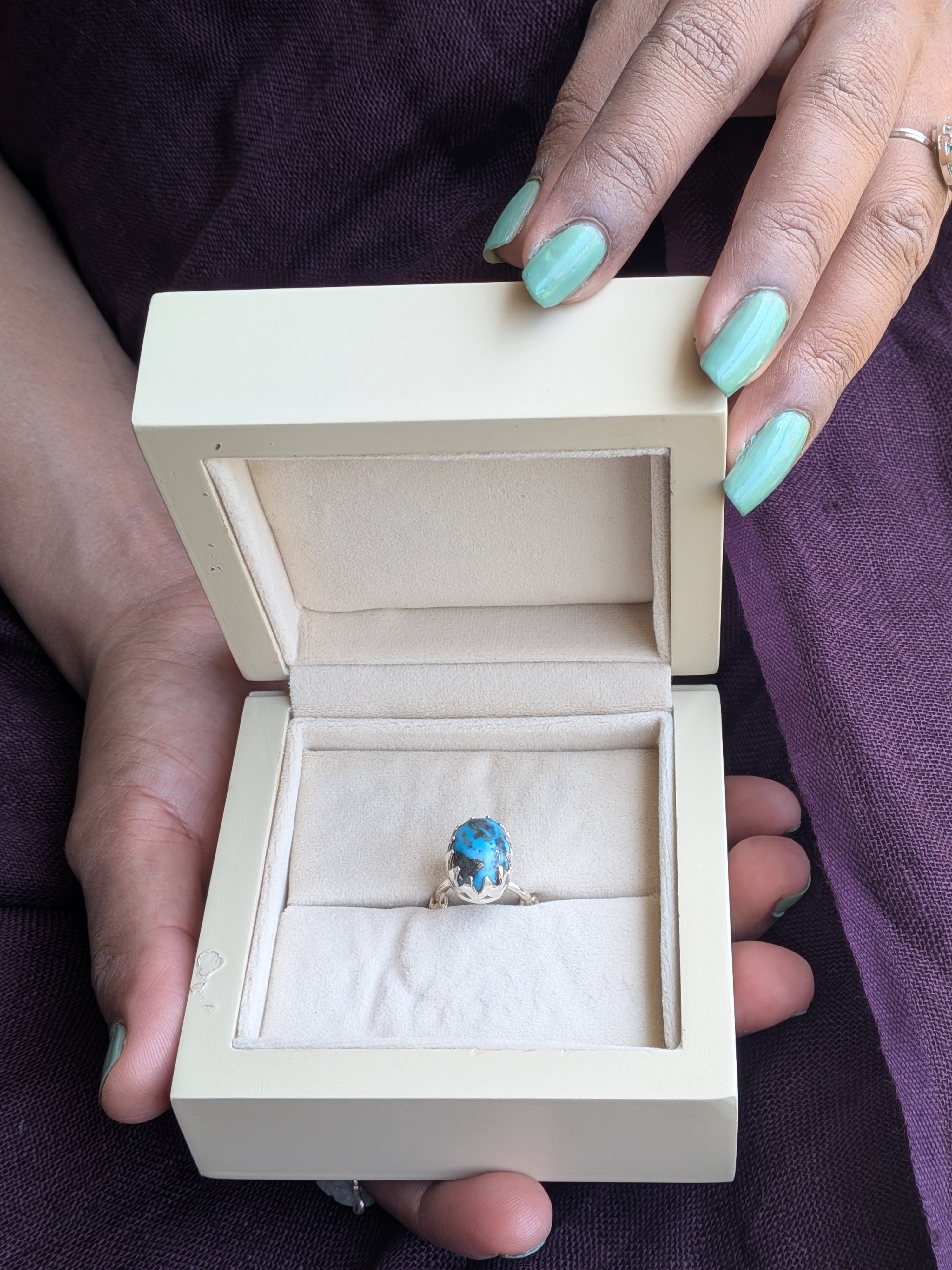 Neela- 925 Silver ring studded with original turquoise (Irani Phiroza)