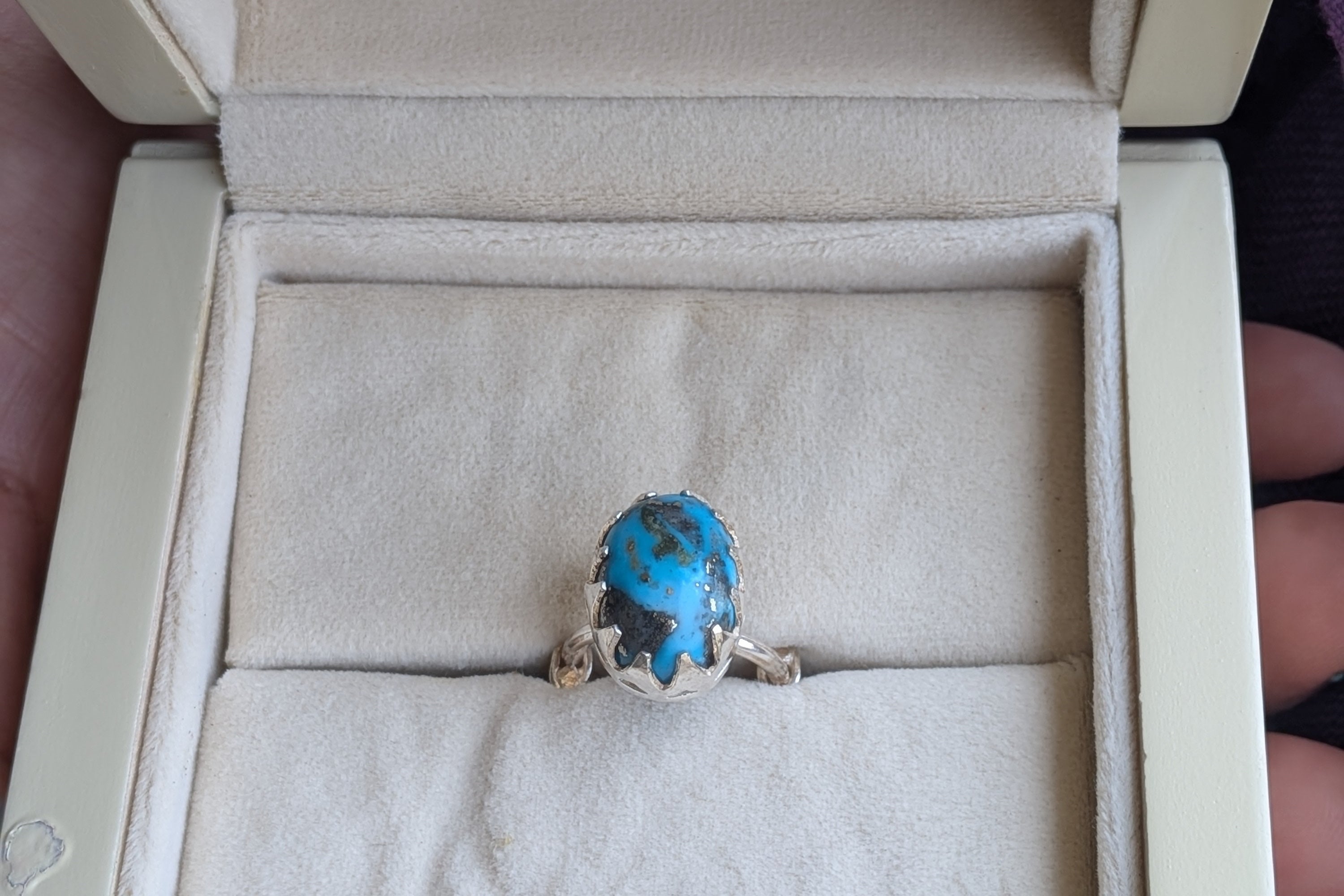 Neela- 925 Silver ring studded with original turquoise (Irani Phiroza)