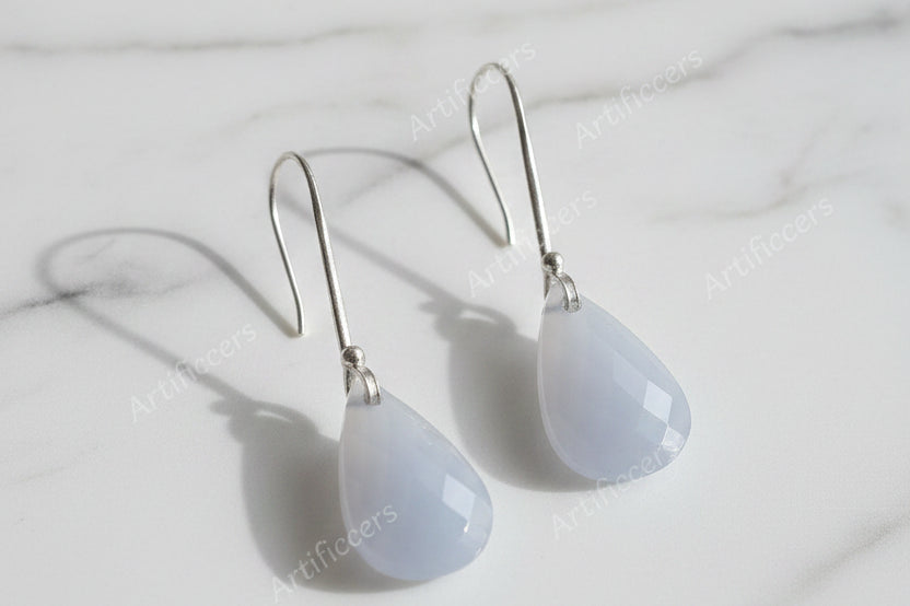 925 Silver earrings with original blue Calcedony stone