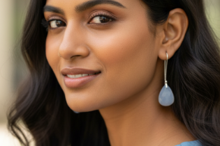 Handcrafted 925 sterling silver U-hook earrings with genuine Blue Chalcedony drop stone. Lightweight, elegant, and perfect for everyday luxury