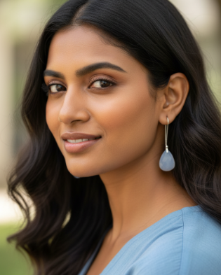 Handcrafted 925 sterling silver U-hook earrings with genuine Blue Chalcedony drop stone. Lightweight, elegant, and perfect for everyday luxury