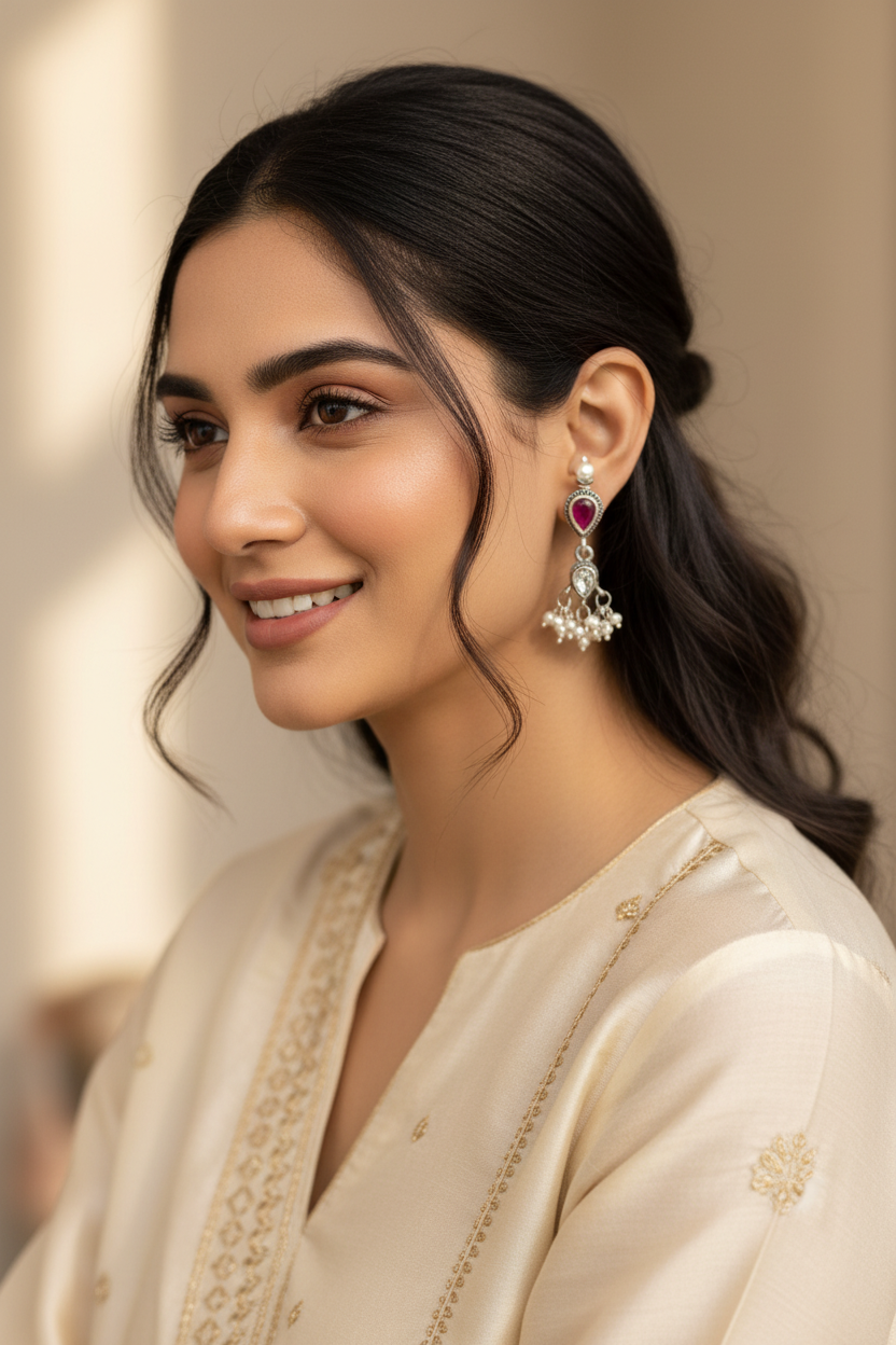 Handcrafted in 925 Silver | Pink Zircon & Freshwater Pearls Earrings