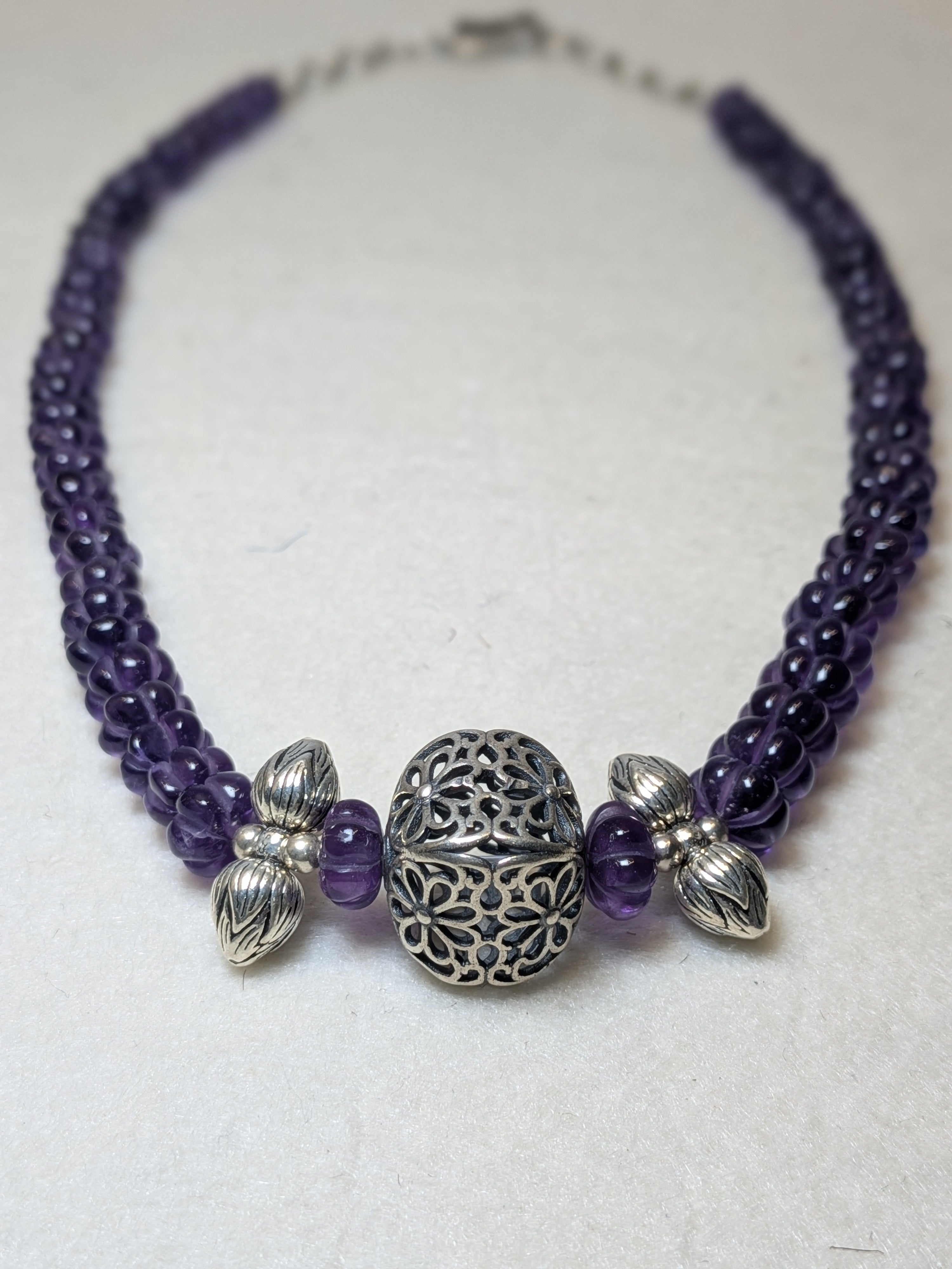 Original AAA quality Amethyst Pumpkin Beads Necklace | 925 Silver | Artificcers