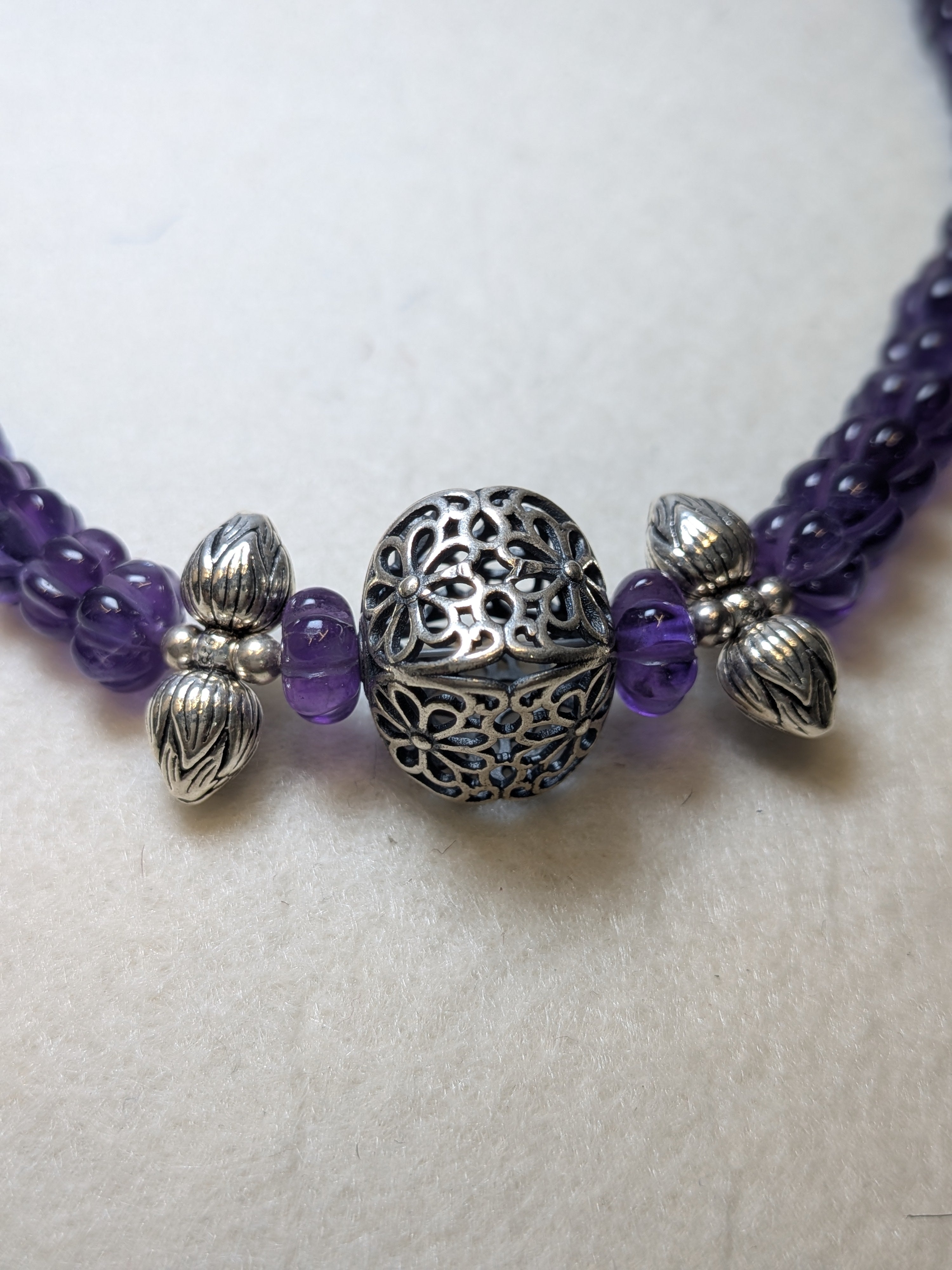 Original AAA quality Amethyst Pumpkin Beads Necklace | 925 Silver | Artificcers