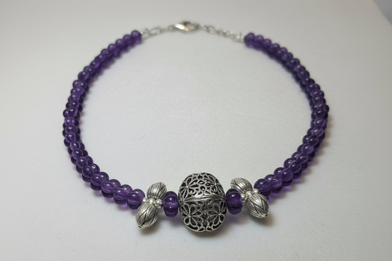 Original AAA quality Amethyst Pumpkin Beads Necklace | 925 Silver | Artificcers