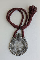 Vasanta - Heirloom Antique 925 Silver Extra Large Pendant Necklace with Jute Dori
