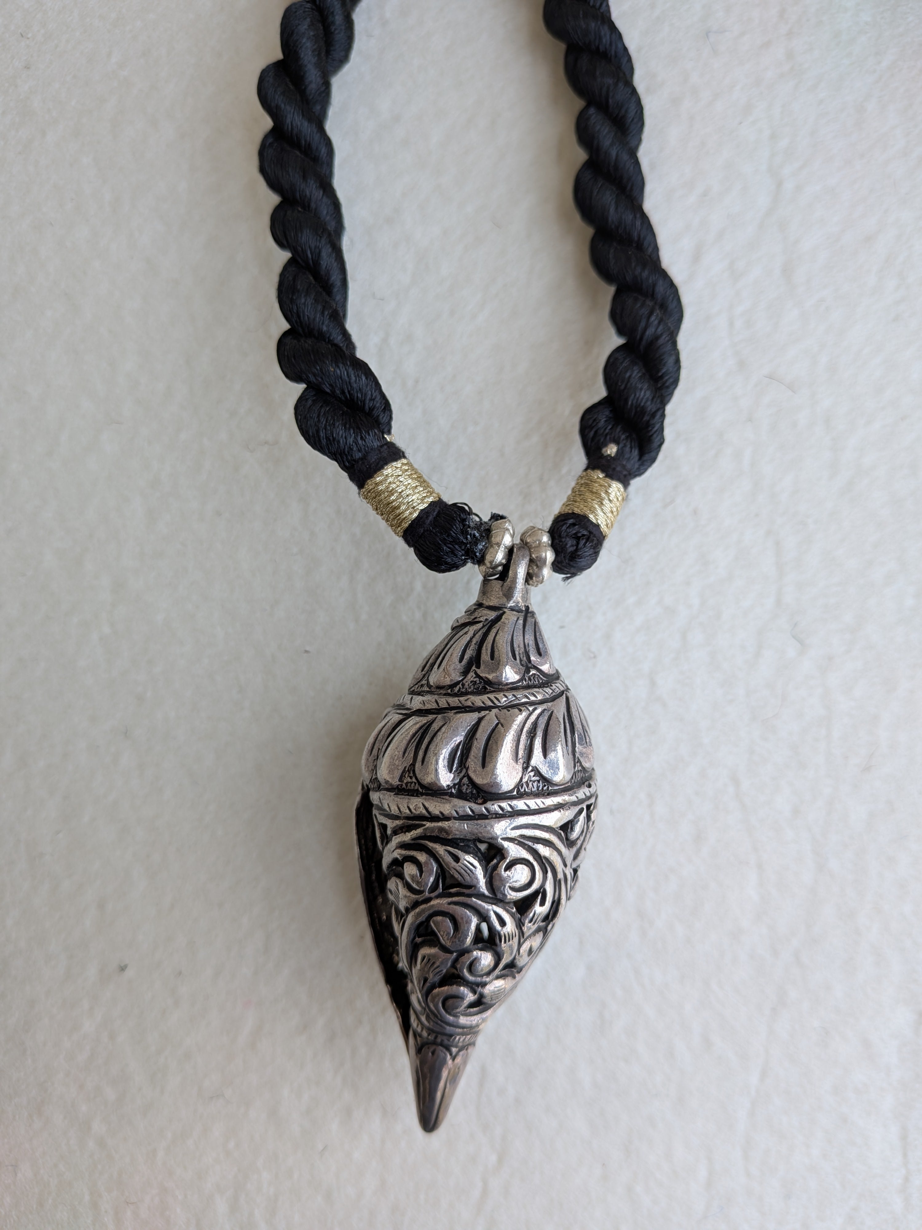 Shankha - Handcrafted Chittai Silver Necklace with Shankha (Conch) Motif Pendant