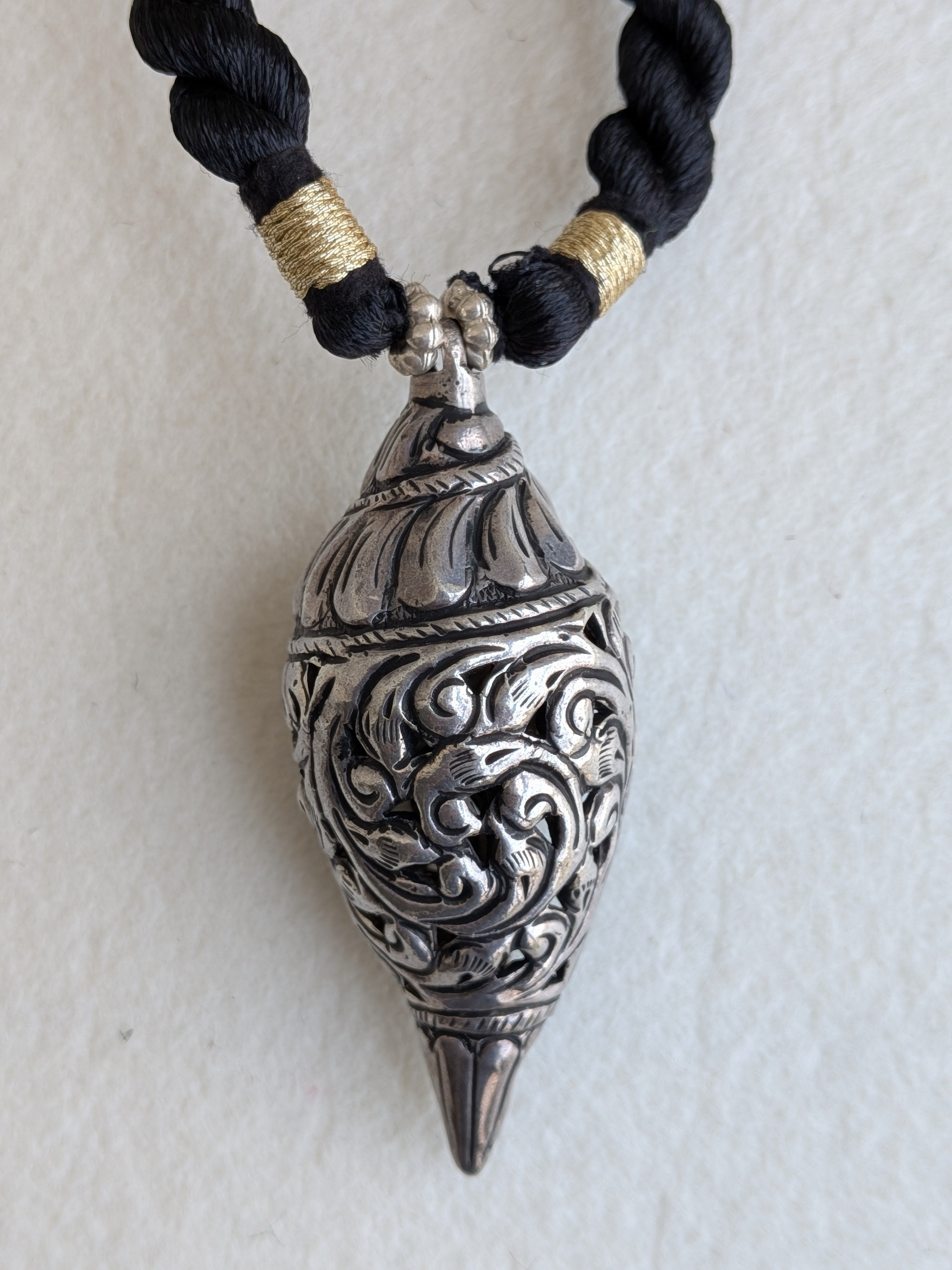Shankha - Handcrafted Chittai Silver Necklace with Shankha (Conch) Motif Pendant