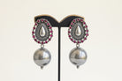 Advika - 925 Sterling Silver Large Jhumkas with Red Kemp Stones
