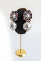 Advika - 925 Sterling Silver Large Jhumkas with Red Kemp Stones