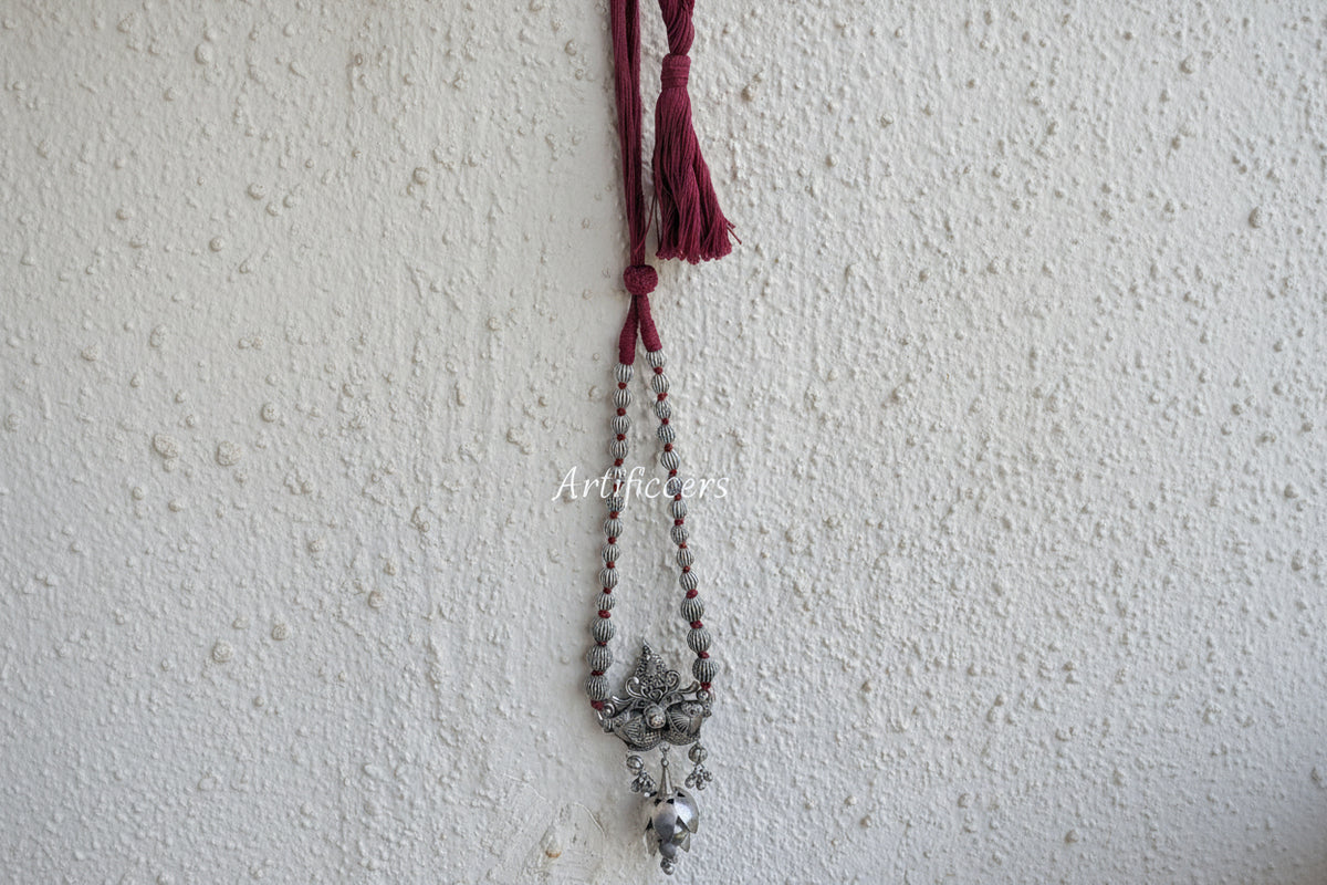 Aradhya - Antique 925 Silver Heirloom Neckpiece with Cotton Thread