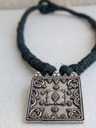 Tara - Unique square shaped 925 sterling silver pendant suspended on a natural jute dori