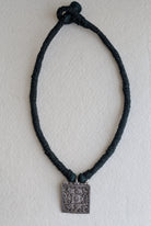 Tara - Unique square shaped 925 sterling silver pendant suspended on a natural jute dori