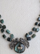 Panna - Hairloom Emerald & Labradorite Necklace with Intricate Jadau Work - 925 Silver