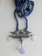 Amara - Statement Silver Peacock Pendant with Moonstone & Chalcedony - Blue Jute Dori