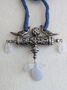 Amara - Statement Silver Peacock Pendant with Moonstone & Chalcedony - Blue Jute Dori