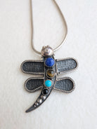 Dragonfly - 925 Silver Pendant - Tiger's Eye, Lapis Lazuli & Black Onyx
