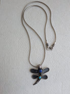 Dragonfly Chain - 925 Silver Long Thai Chain with Pendant - Tiger's Eye, Lapis Lazuli & Black Onyx