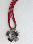 Kamala - 925 Silver Statement Flower Statement Pendant Necklace with Red Dori