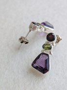 Noori - Statement 925 Silver Earrings studded with multi semi-precious stones