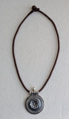 Dhara - Statement piece with round 925 Silver pendant and brown dori