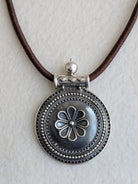 Dhara - Statement piece with round 925 Silver pendant and brown dori