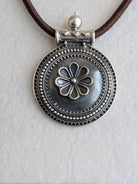 Dhara - Statement piece with round 925 Silver pendant and brown dori