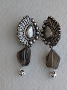 Morni - Peacock Feather 925 Silver Tops adorned with original smokey quartz nuggets