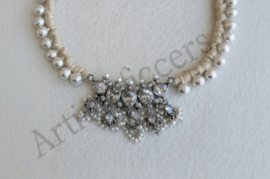 Gajara Tanmani - 925 Silver Necklace adorned with Zircon beads & Freshwater Pearls