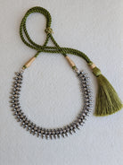 Cloe - Intricate 925 Silver choker necklace with sage green Dori