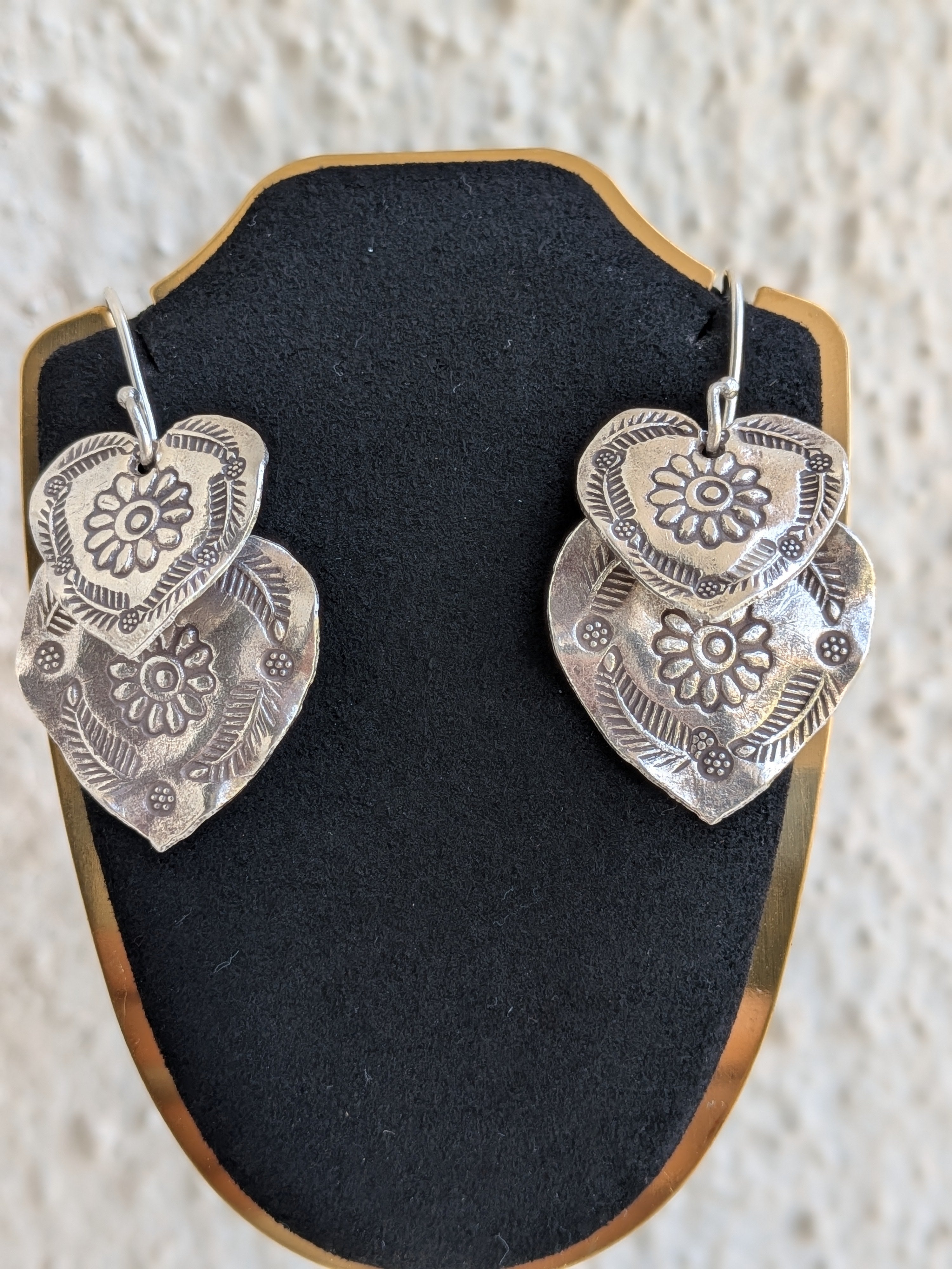 Handcrafted double leaf dangle earrings in authentic 925 silver with light oxidized finish. Perfect for traditional and fusion looks