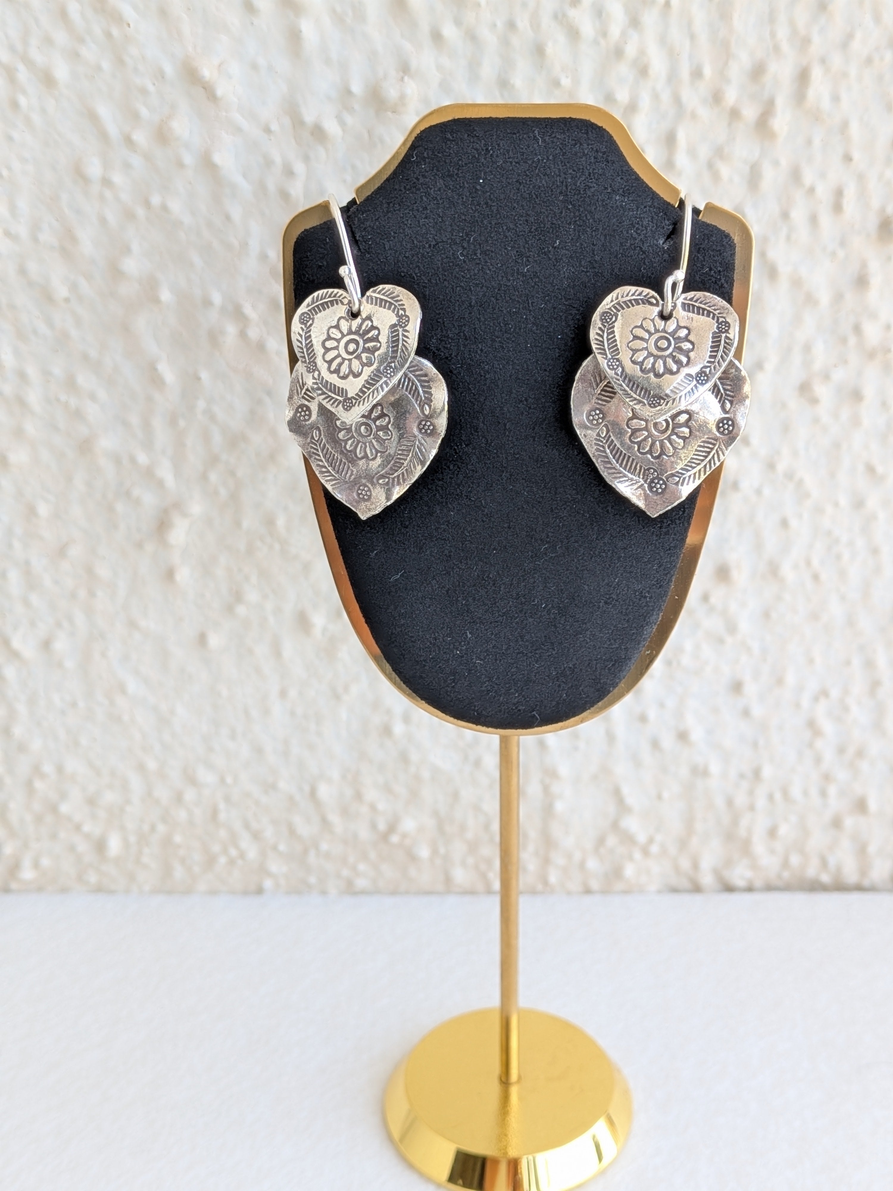Handcrafted double leaf dangle earrings in authentic 925 silver with light oxidized finish. Perfect for traditional and fusion looks