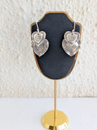 Handcrafted double leaf dangle earrings in authentic 925 silver with light oxidized finish. Perfect for traditional and fusion looks