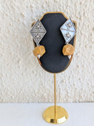 Handcrafted rhombus-shaped 925 silver earrings with yellow agate stones. Perfect for weddings, festivals, and traditional celebrations.