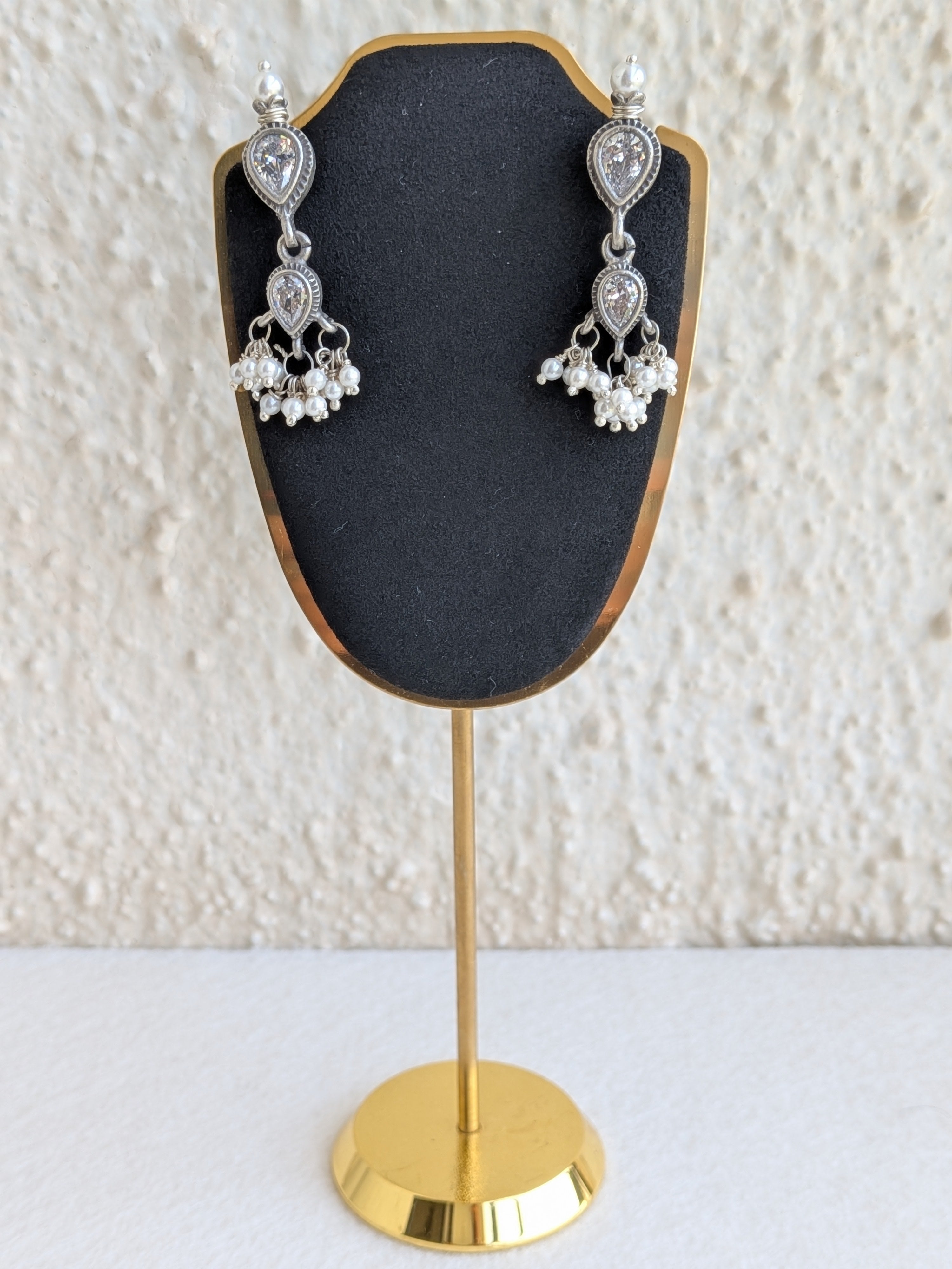 Handcrafted in 925 Silver | White Zircon  and Freshwater Pearls Earrings
